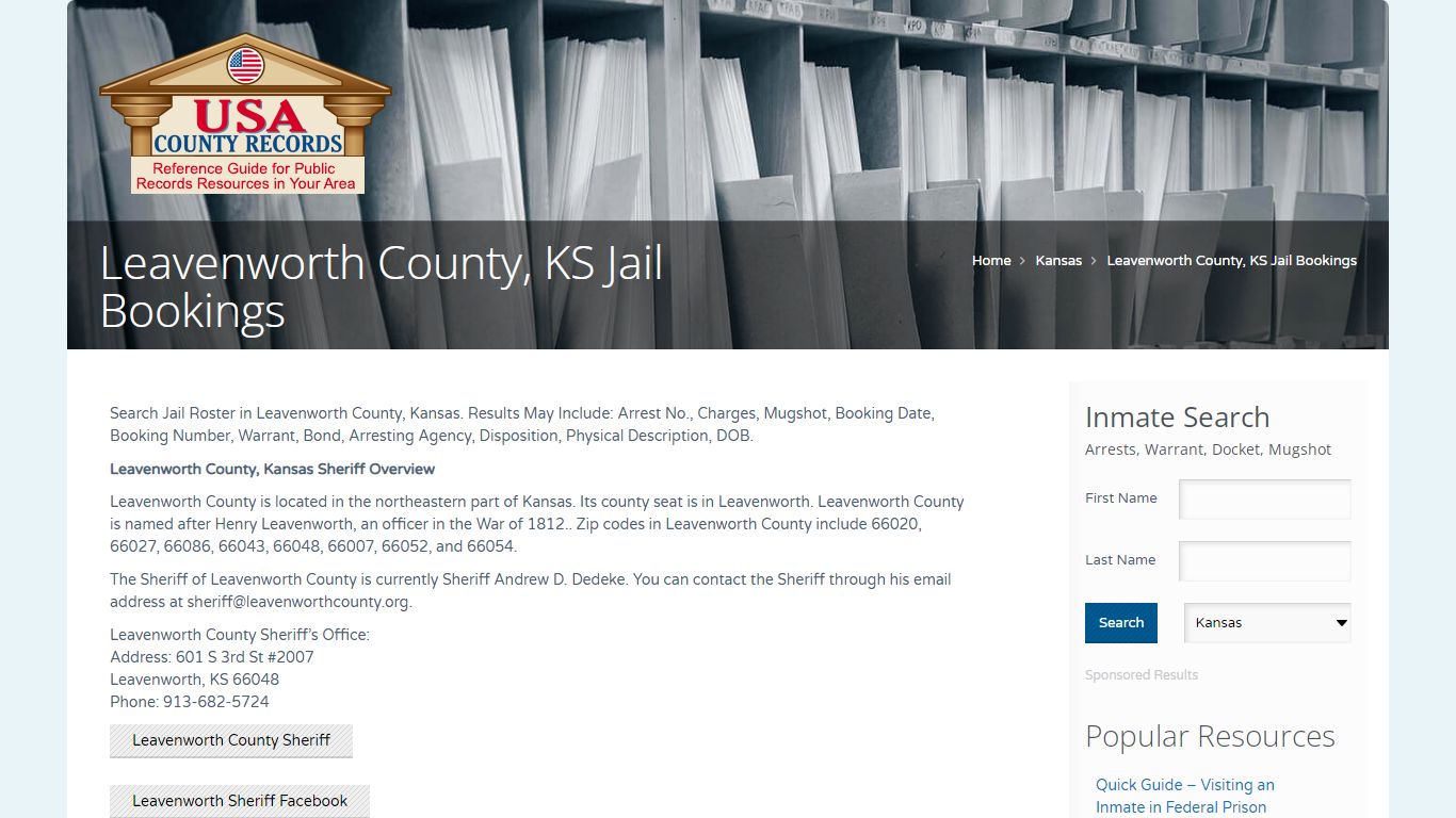 Leavenworth County, KS Jail Bookings | Name Search